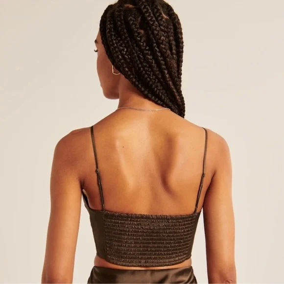 Abercrombie Brown Satin Crop Top - Picture 2 of 5